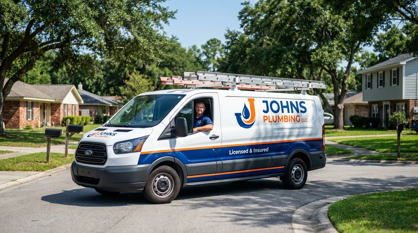 Johns Plumbing LLC service van in Carroll, IA