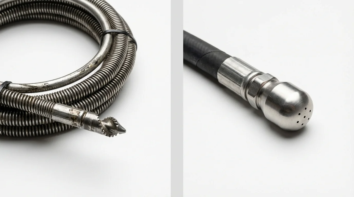 Drain snake cable and hydro jetting nozzle used for drain cleaning in Carroll, IA
