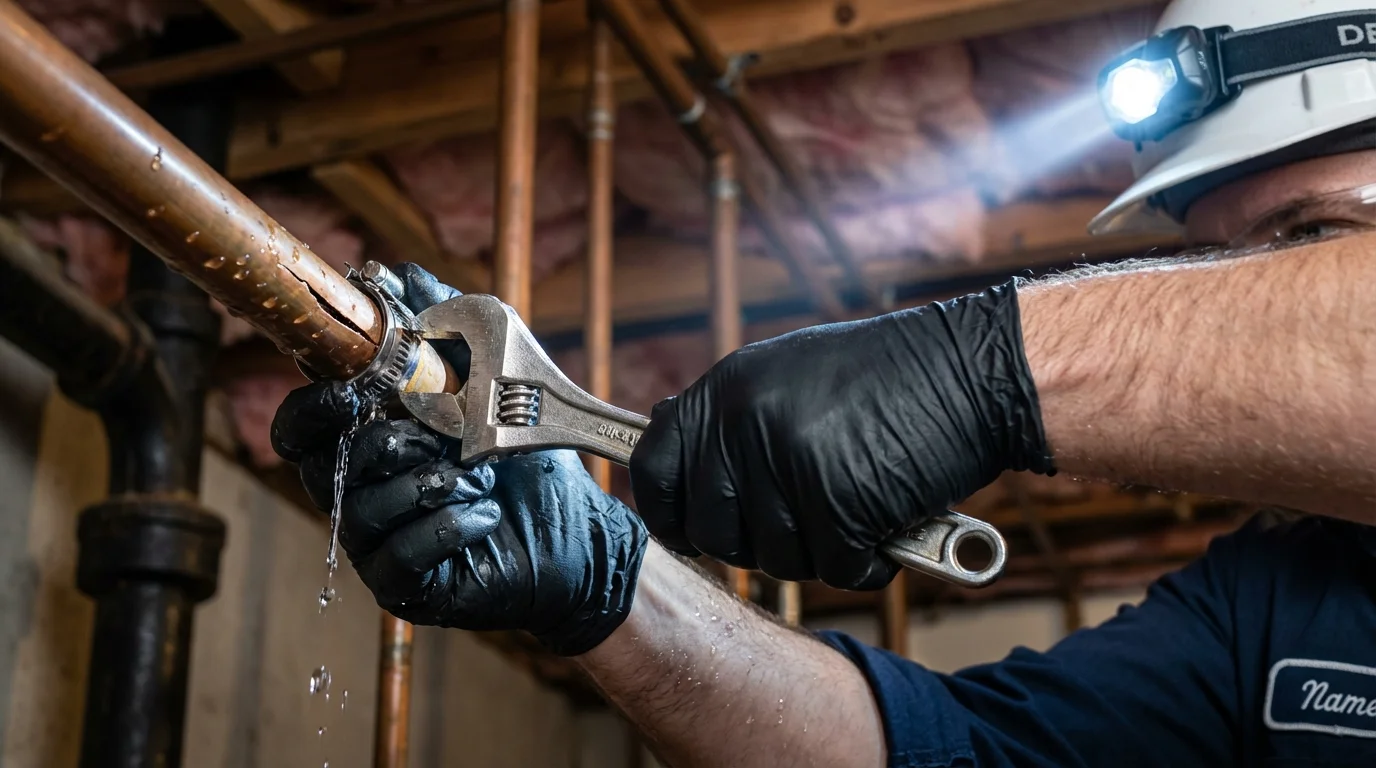 Emergency pipe clamp repair being performed by a Johns Plumbing LLC plumber in Carroll