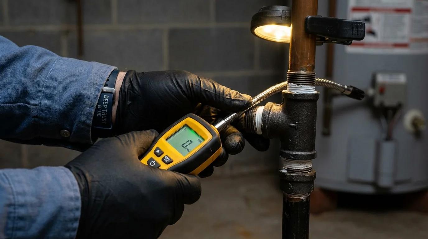 Gas leak detection with electronic sniffer by Johns Plumbing LLC in Carroll