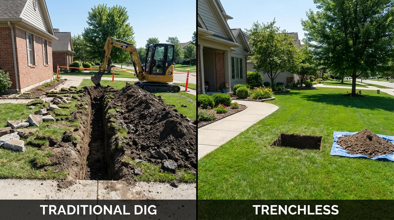 Trenchless sewer repair with minimal yard damage versus traditional excavation in Carroll, IA